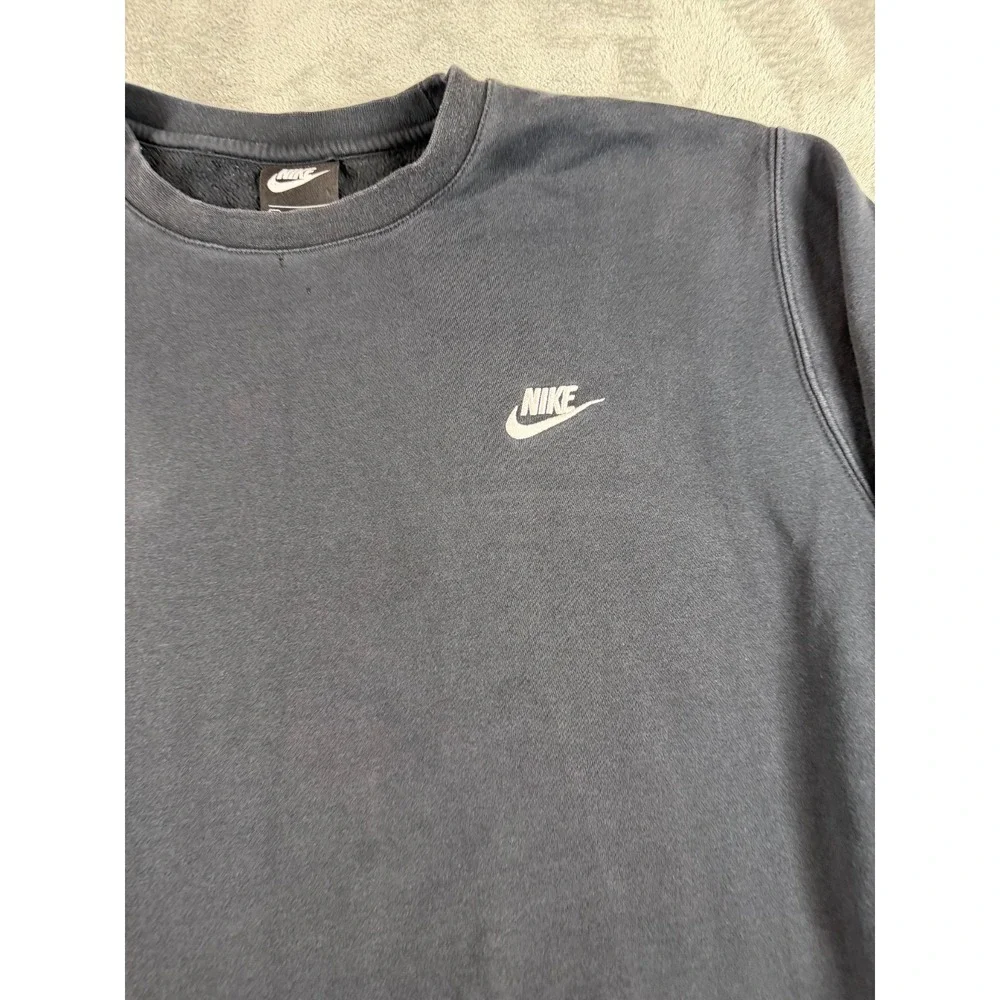 Nike Club Fleece Crewneck Sweatshirt Black Small Logo Pullover Men's Large